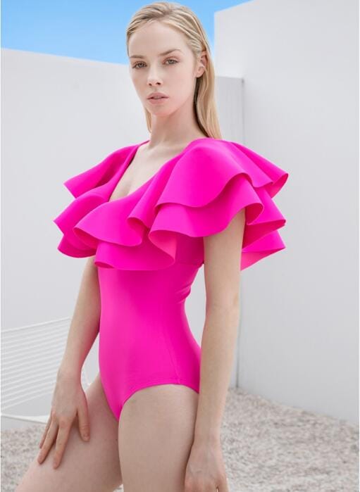 23年新作 ローズピンク 3カラー セクシー ワンピース水着 ビキニ つなぎ水着 イエロー ピンク 可愛い M L XL つなぎ -f2305 フリル