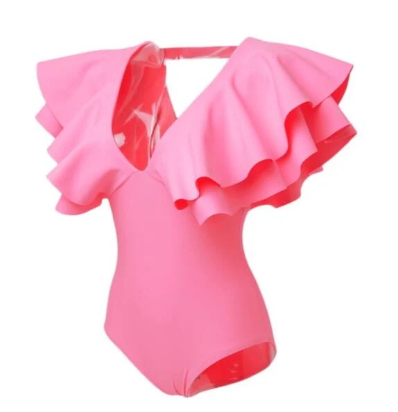 23年新作 ローズピンク 3カラー セクシー ワンピース水着 ビキニ つなぎ水着 イエロー ピンク 可愛い M L XL つなぎ -f2305 フリル