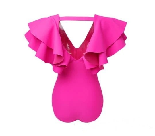 23年新作 ローズピンク 3カラー セクシー ワンピース水着 ビキニ つなぎ水着 イエロー ピンク 可愛い M L XL つなぎ -f2305 フリル