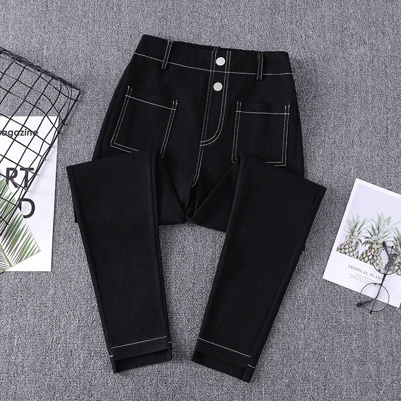 デニムパンツ タイト スキニー ハイウエスト 無地 シンプル カジュアル お洒落 かっこいい ラフ メンズライク マニッシュ ボーイッシュ スポーティー 春 夏 秋 冬 10代 20代 30代 学生