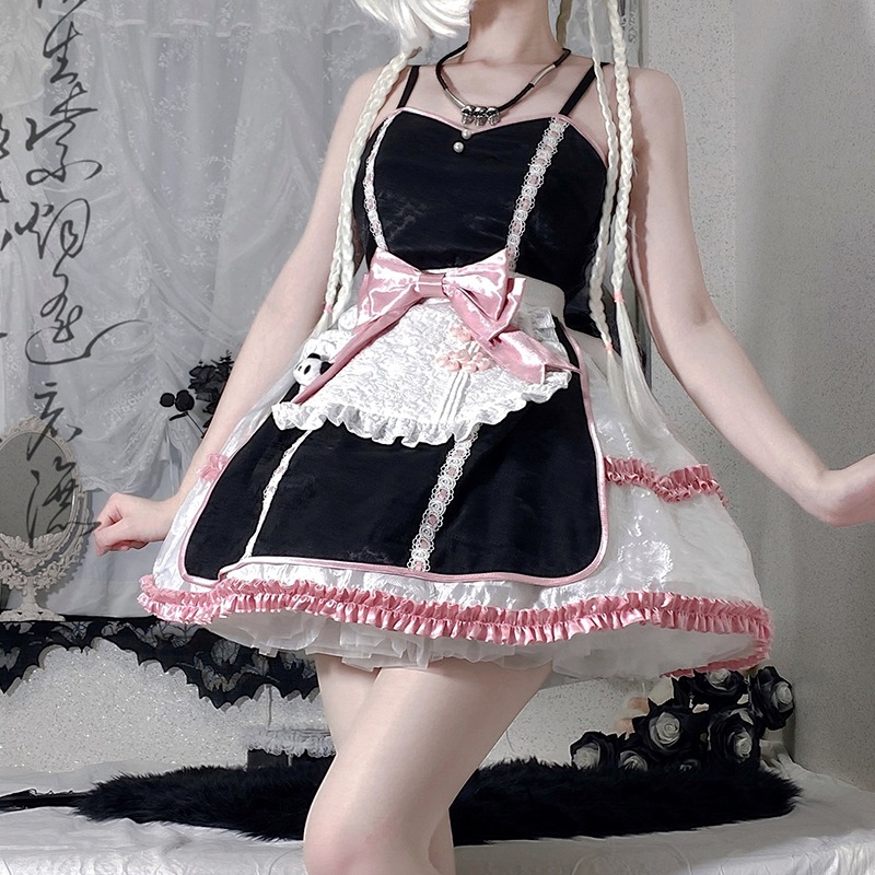 中華ロリータ チャイナ風ミニワンピースセット コスプレ ロリータワンピース コスチューム メイド服 jsk 文化祭 ボウタイ ゴスロリ