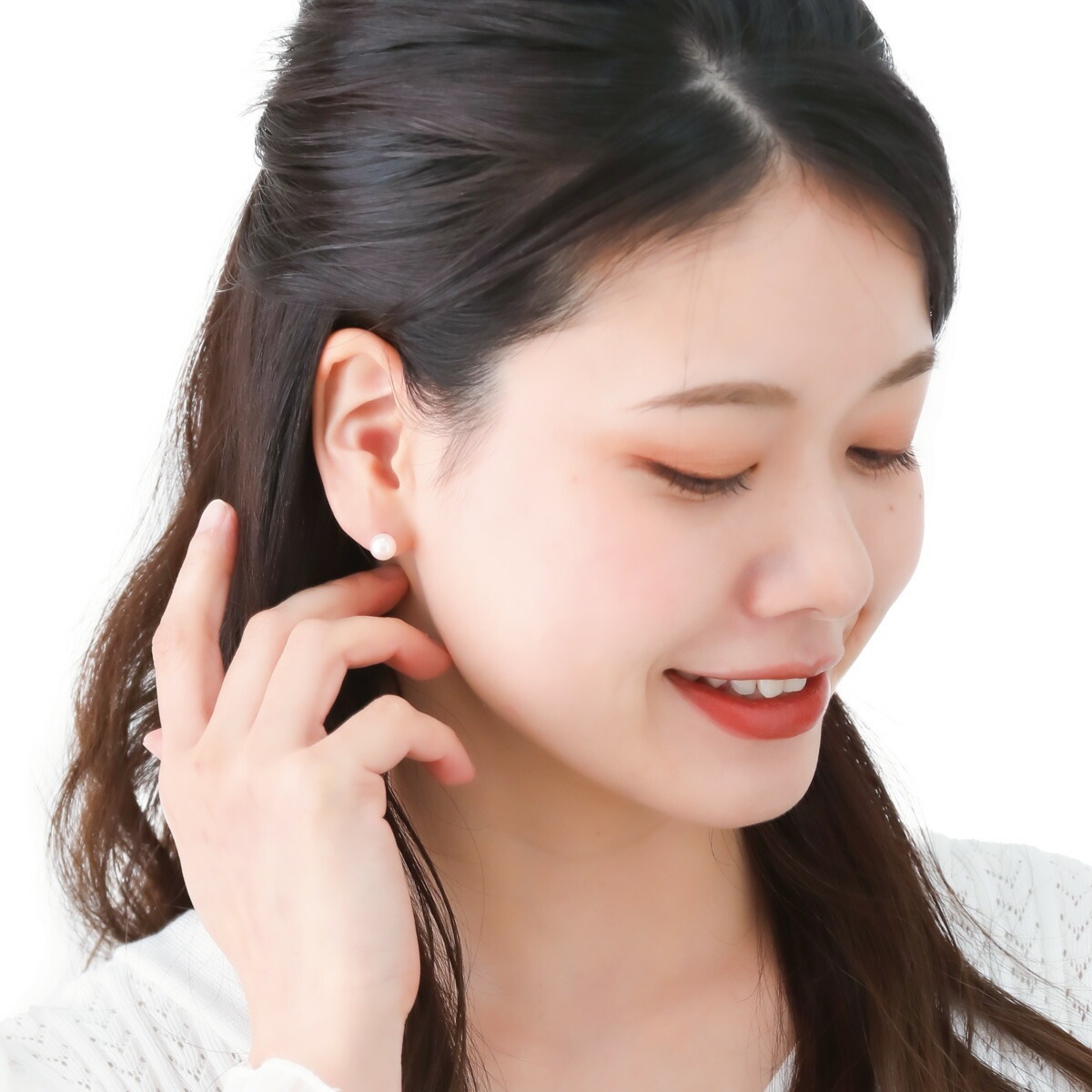 ピアス レディース K14 WG ホワイトゴールド あこや真珠 本真珠 パール 6.5mm 一粒