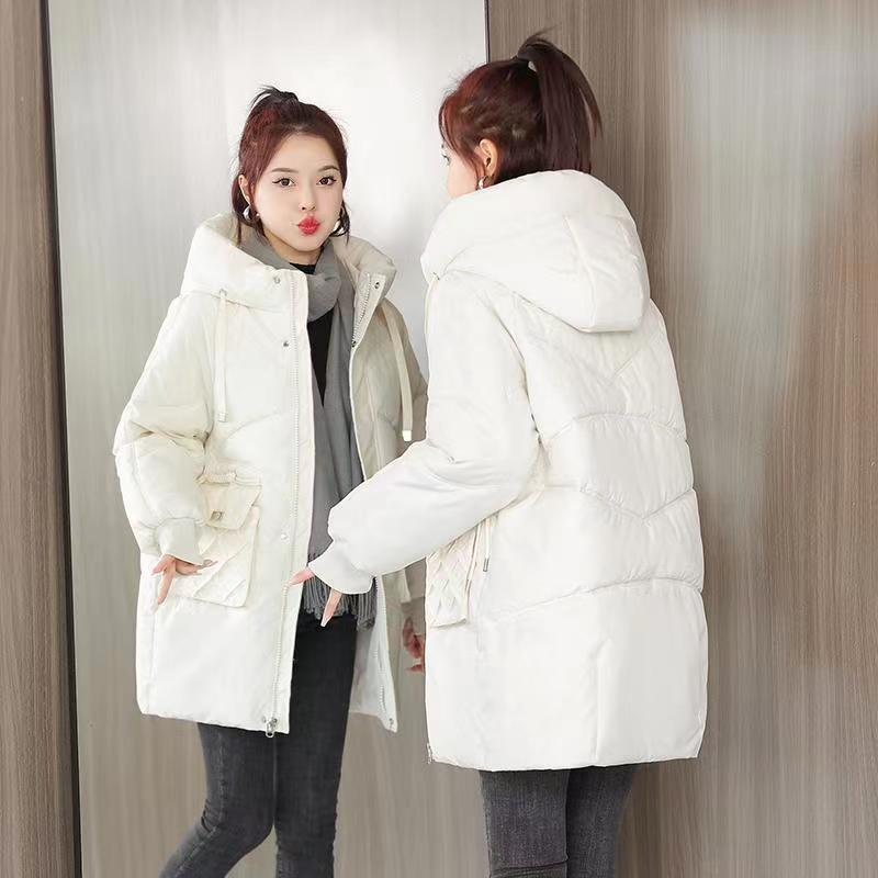 パンコートダウンコットンコートレディースコートミドル丈厚手コットンジャケット23新作ファッションフード付き婦人服