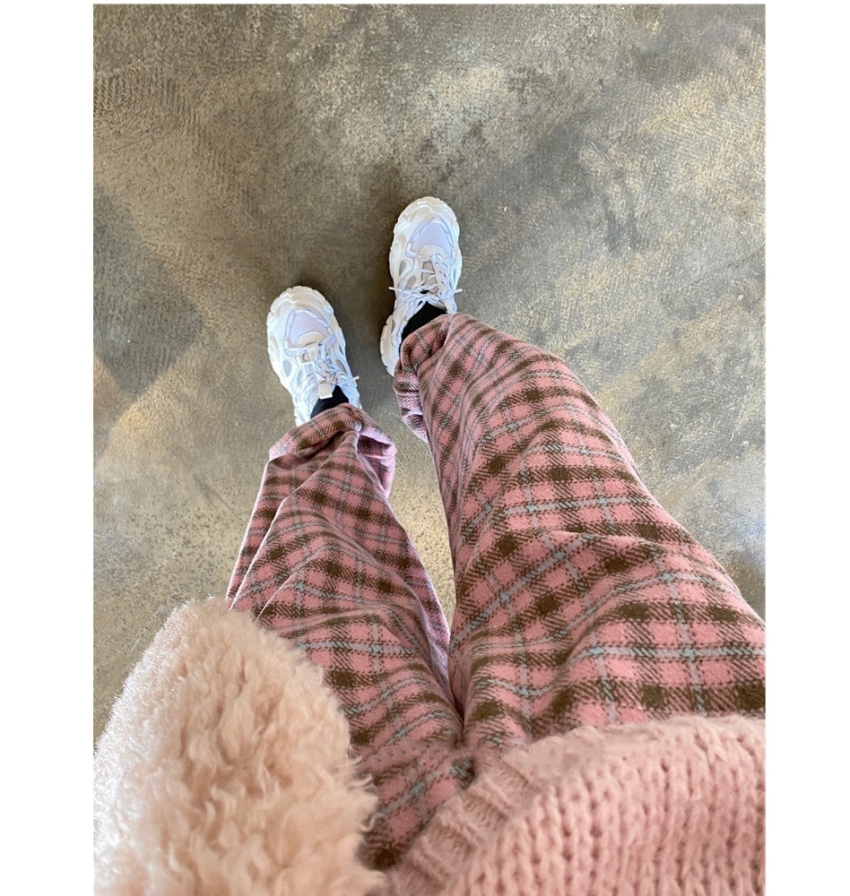 チェック柄 ストレート パンツ ワイドレッグ カジュアル ボトムス パンツ ロング かわいい 大人可愛い カジュアル レトロ こなれ感 ラフ メンズライク ボーイッシュ ルーズ 春 秋 冬 クリスマス
