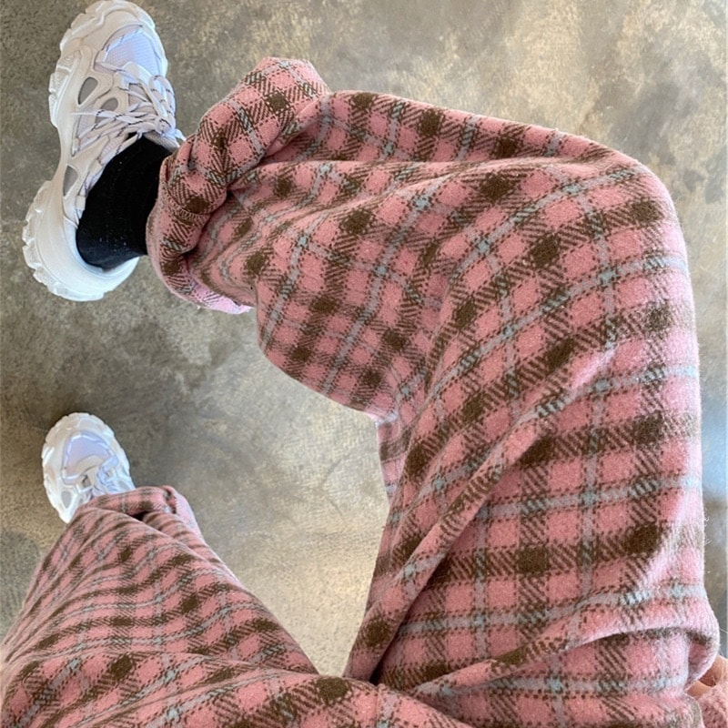 チェック柄 ストレート パンツ ワイドレッグ カジュアル ボトムス パンツ ロング かわいい 大人可愛い カジュアル レトロ こなれ感 ラフ メンズライク ボーイッシュ ルーズ 春 秋 冬 クリスマス