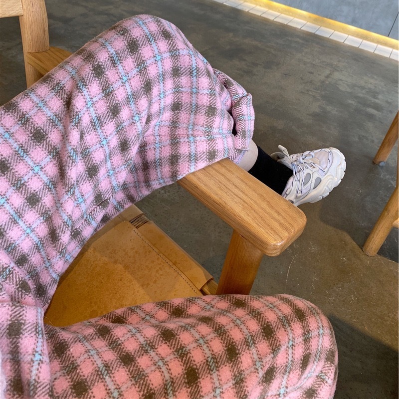 チェック柄 ストレート パンツ ワイドレッグ カジュアル ボトムス パンツ ロング かわいい 大人可愛い カジュアル レトロ こなれ感 ラフ メンズライク ボーイッシュ ルーズ 春 秋 冬 クリスマス