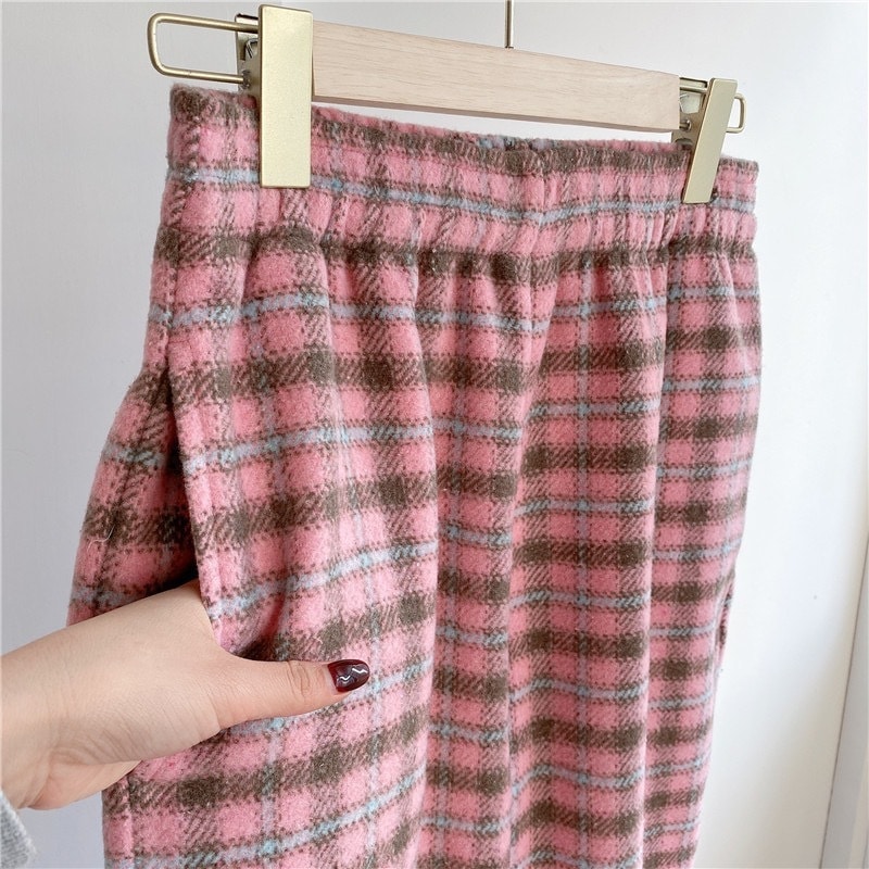 チェック柄 ストレート パンツ ワイドレッグ カジュアル ボトムス パンツ ロング かわいい 大人可愛い カジュアル レトロ こなれ感 ラフ メンズライク ボーイッシュ ルーズ 春 秋 冬 クリスマス