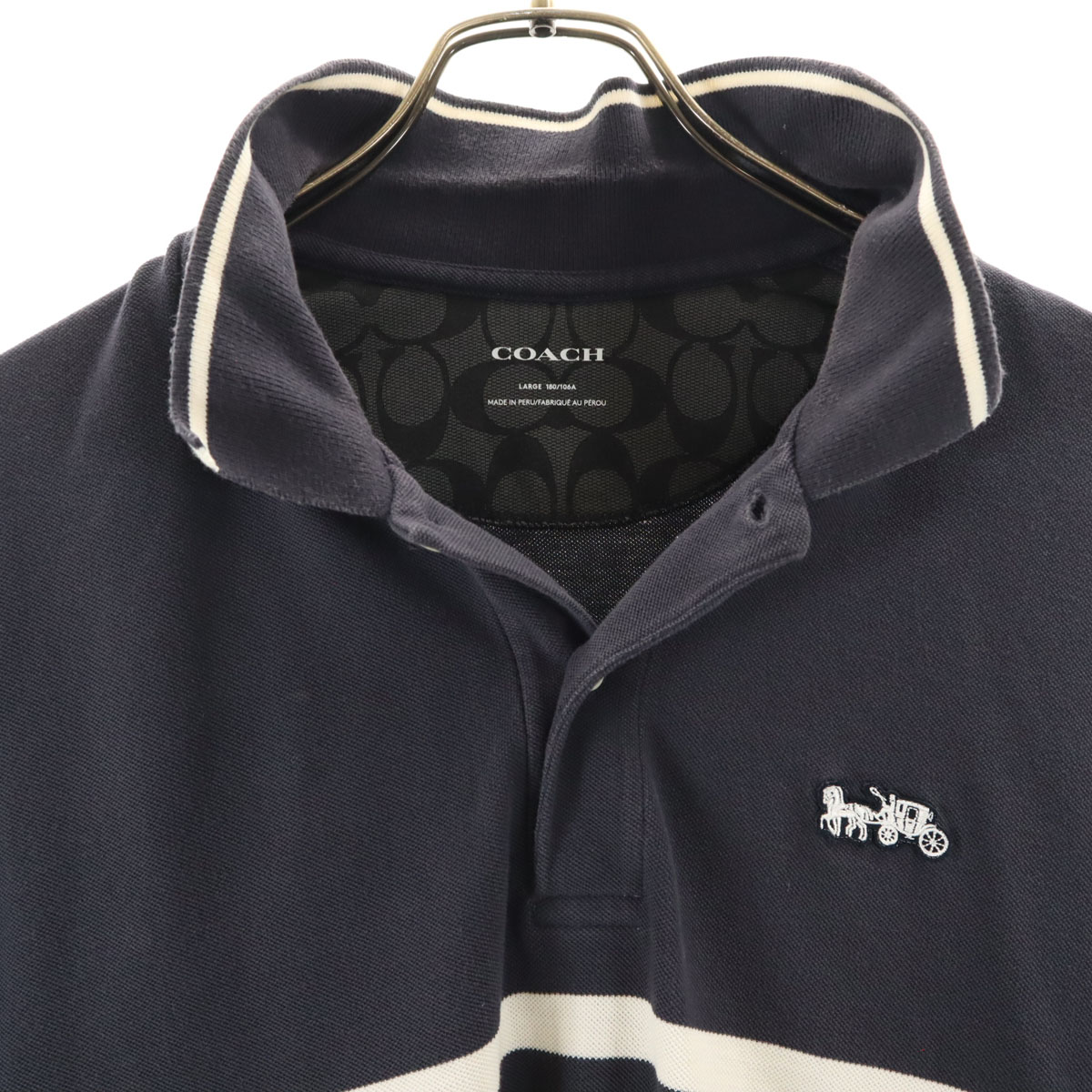 ボーダー柄 半袖 ポロシャツ L チャコールネイビー C3121 メンズ 古着 ボーダー柄 半袖 ポロシャツ L チャコールネイビー C3121 メンズ 古着