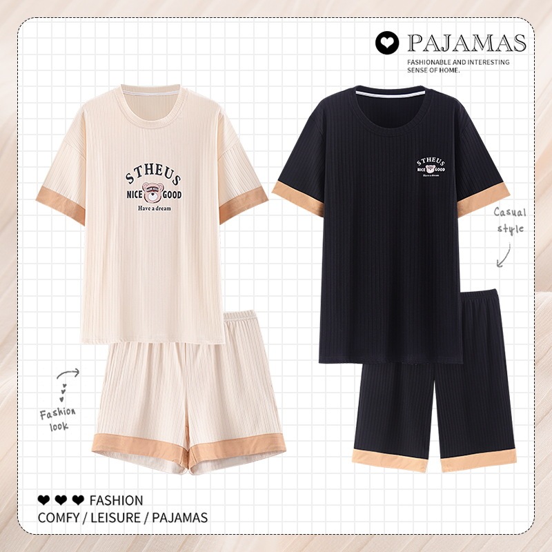 モーダルカップルパジャマ夏半袖 2024 新しい女性と男性の夏アイスシルクホーム服セット モーダルカップルパジャマ夏半袖 2024 新しい女性と男性の夏アイスシルクホーム服セット