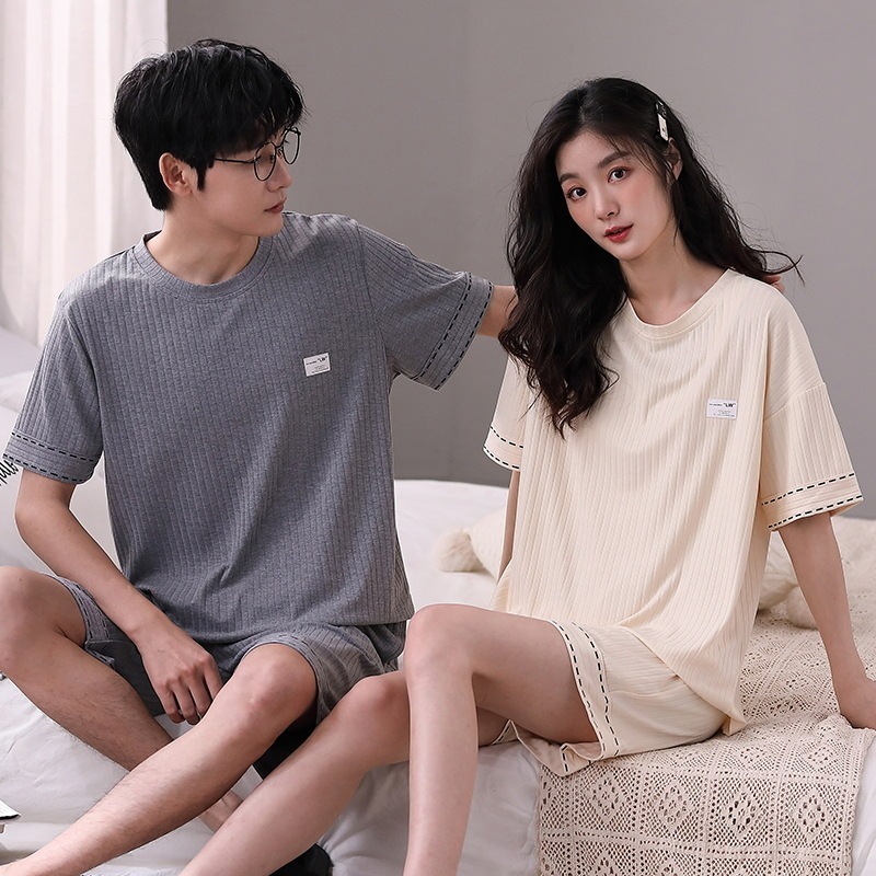 モーダルカップルパジャマ夏半袖 2024 新しい女性と男性の夏アイスシルクホーム服セット モーダルカップルパジャマ夏半袖 2024 新しい女性と男性の夏アイスシルクホーム服セット