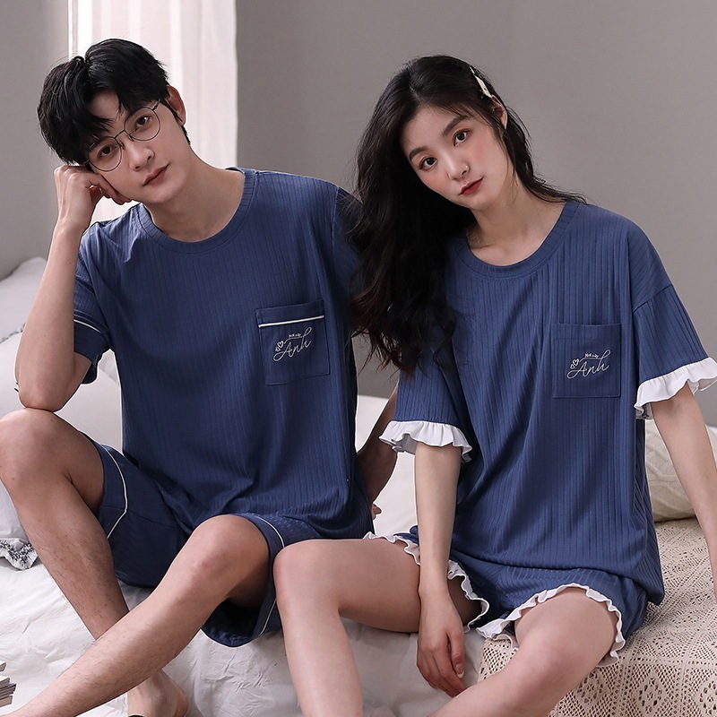 モーダルカップルパジャマ夏半袖 2024 新しい女性と男性の夏アイスシルクホーム服セット モーダルカップルパジャマ夏半袖 2024 新しい女性と男性の夏アイスシルクホーム服セット