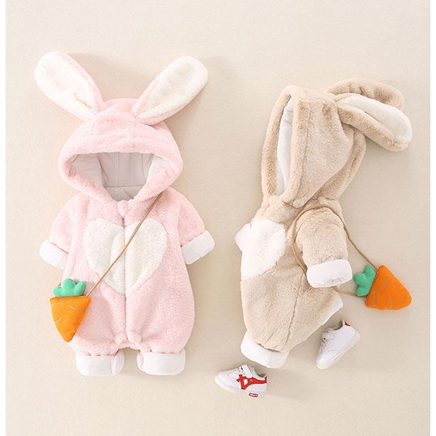 ベビー服 着ぐるみ 赤ちゃん ウサギ 卯年 ロンパース オールインワン カバーオール うさ耳フード付 前開き 出産祝い 防寒着 キッズ 新生児服 子供用 厚手 冬