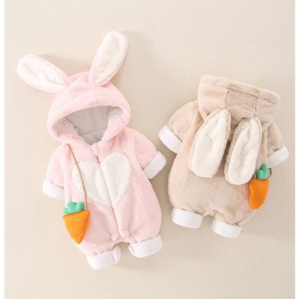 ベビー服 着ぐるみ 赤ちゃん ウサギ 卯年 ロンパース オールインワン カバーオール うさ耳フード付 前開き 出産祝い 防寒着 キッズ 新生児服 子供用 厚手 冬