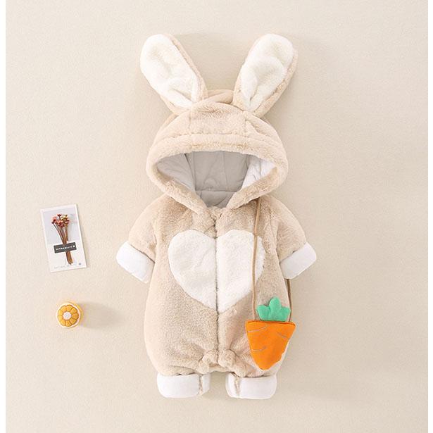 ベビー服 着ぐるみ 赤ちゃん ウサギ 卯年 ロンパース オールインワン カバーオール うさ耳フード付 前開き 出産祝い 防寒着 キッズ 新生児服 子供用 厚手 冬