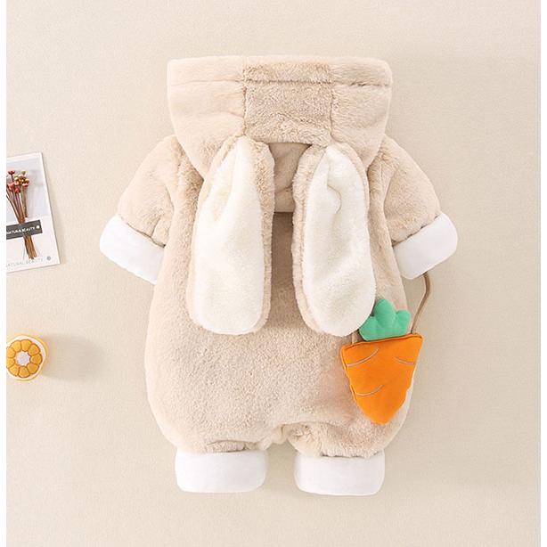 ベビー服 着ぐるみ 赤ちゃん ウサギ 卯年 ロンパース オールインワン カバーオール うさ耳フード付 前開き 出産祝い 防寒着 キッズ 新生児服 子供用 厚手 冬