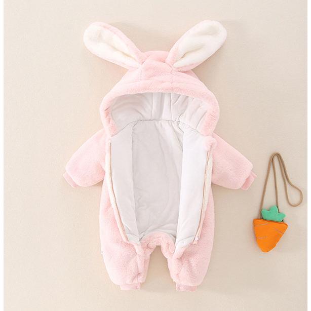 ベビー服 着ぐるみ 赤ちゃん ウサギ 卯年 ロンパース オールインワン カバーオール うさ耳フード付 前開き 出産祝い 防寒着 キッズ 新生児服 子供用 厚手 冬