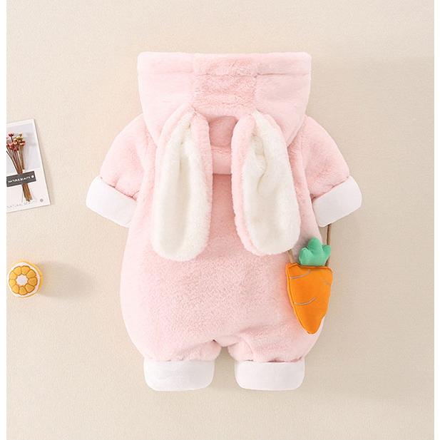 ベビー服 着ぐるみ 赤ちゃん ウサギ 卯年 ロンパース オールインワン カバーオール うさ耳フード付 前開き 出産祝い 防寒着 キッズ 新生児服 子供用 厚手 冬