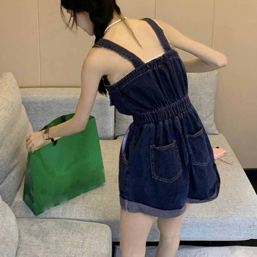 デニムサロペットショート丈オールインワン【ネコポス可】 デニムサロペットショート丈オールインワン【ネコポス可】