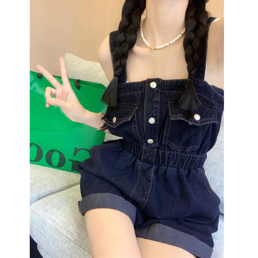 デニムサロペットショート丈オールインワン【ネコポス可】 デニムサロペットショート丈オールインワン【ネコポス可】
