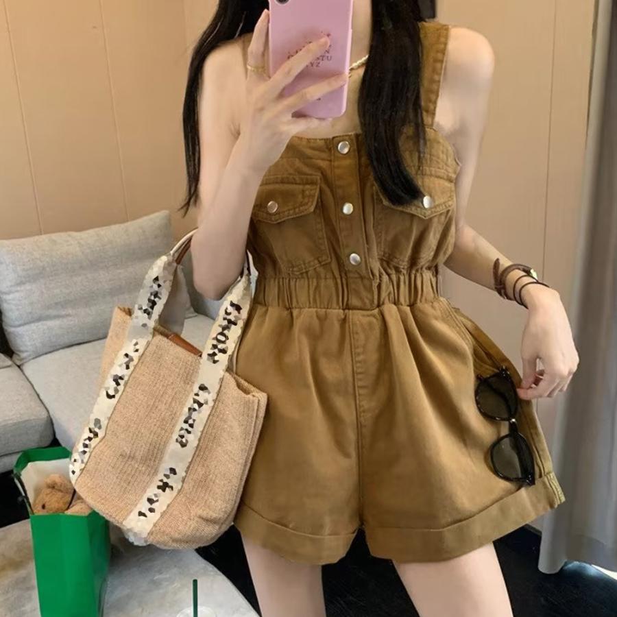 デニムサロペットショート丈オールインワン【ネコポス可】 デニムサロペットショート丈オールインワン【ネコポス可】