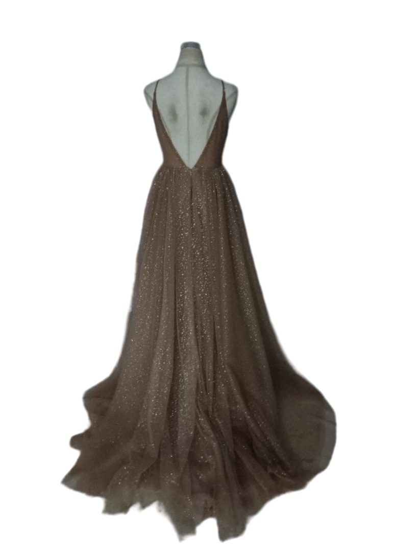 カラードレス シャンパン色 Vネック キャミソール キラキラチュール 優雅なシルエット