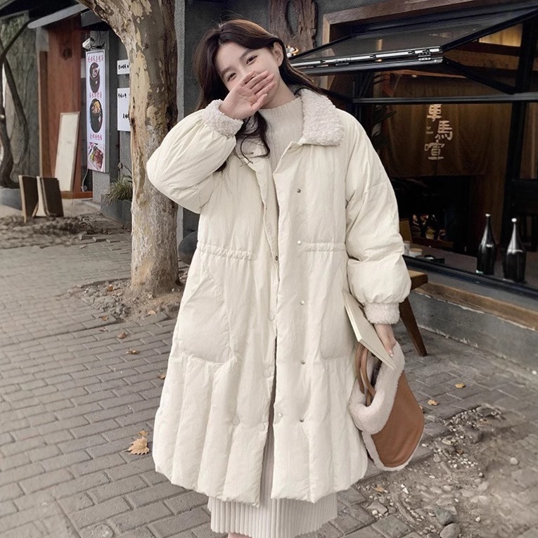 韓国版の中で長い羊の小毛ダウンジャケットの女性2024の新しい甘い百合腰の白いアヒルのダウンジャケットの女性 mdprevattcaulkingandwaterproofing.com
