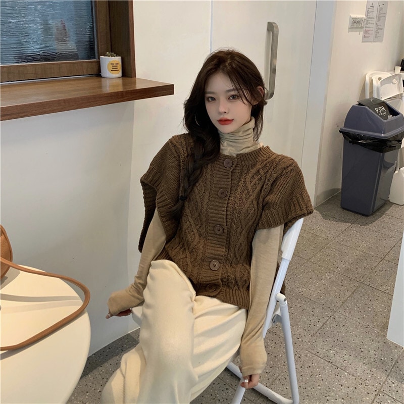 ニットベスト ショートベスト フレンチスリーブ vネック 前開き ドルマンスリーブ 大人可愛い シンプル おしゃれ 存在感 無地 春 秋 冬 レディース お出かけ 休日 旅行 普段使い 韓国