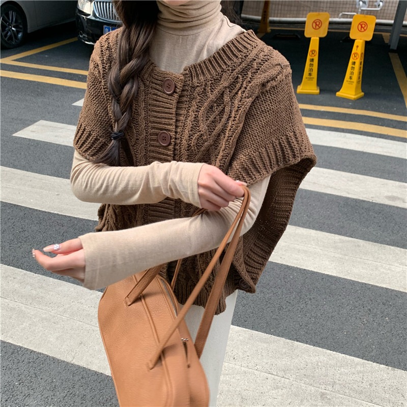 ニットベスト ショートベスト フレンチスリーブ vネック 前開き ドルマンスリーブ 大人可愛い シンプル おしゃれ 存在感 無地 春 秋 冬 レディース お出かけ 休日 旅行 普段使い 韓国