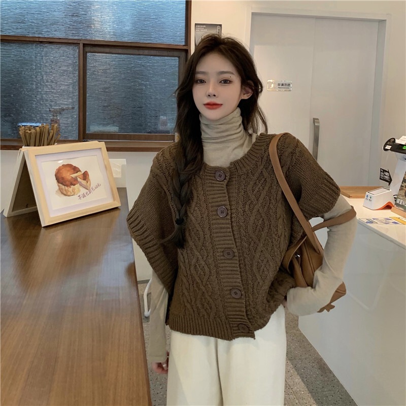 ニットベスト ショートベスト フレンチスリーブ vネック 前開き ドルマンスリーブ 大人可愛い シンプル おしゃれ 存在感 無地 春 秋 冬 レディース お出かけ 休日 旅行 普段使い 韓国