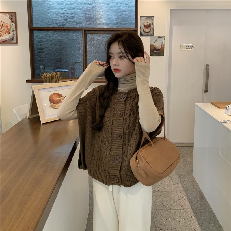ニットベスト ショートベスト フレンチスリーブ vネック 前開き ドルマンスリーブ 大人可愛い シンプル おしゃれ 存在感 無地 春 秋 冬 レディース お出かけ 休日 旅行 普段使い 韓国