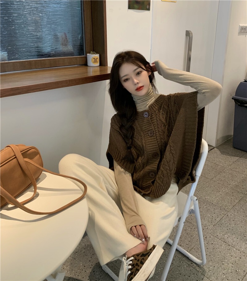 ニットベスト ショートベスト フレンチスリーブ vネック 前開き ドルマンスリーブ 大人可愛い シンプル おしゃれ 存在感 無地 春 秋 冬 レディース お出かけ 休日 旅行 普段使い 韓国