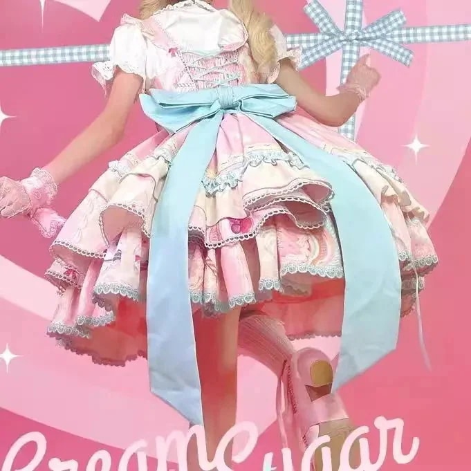 可愛い キャミワンピ プリンセスドレス ロリータドレス リボン ハイウエスト ショートワンピース