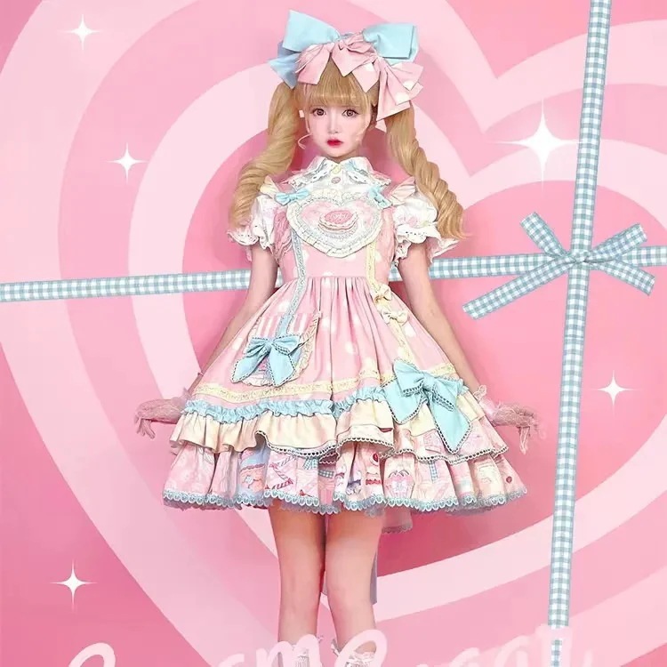 可愛い キャミワンピ プリンセスドレス ロリータドレス リボン ハイウエスト ショートワンピース