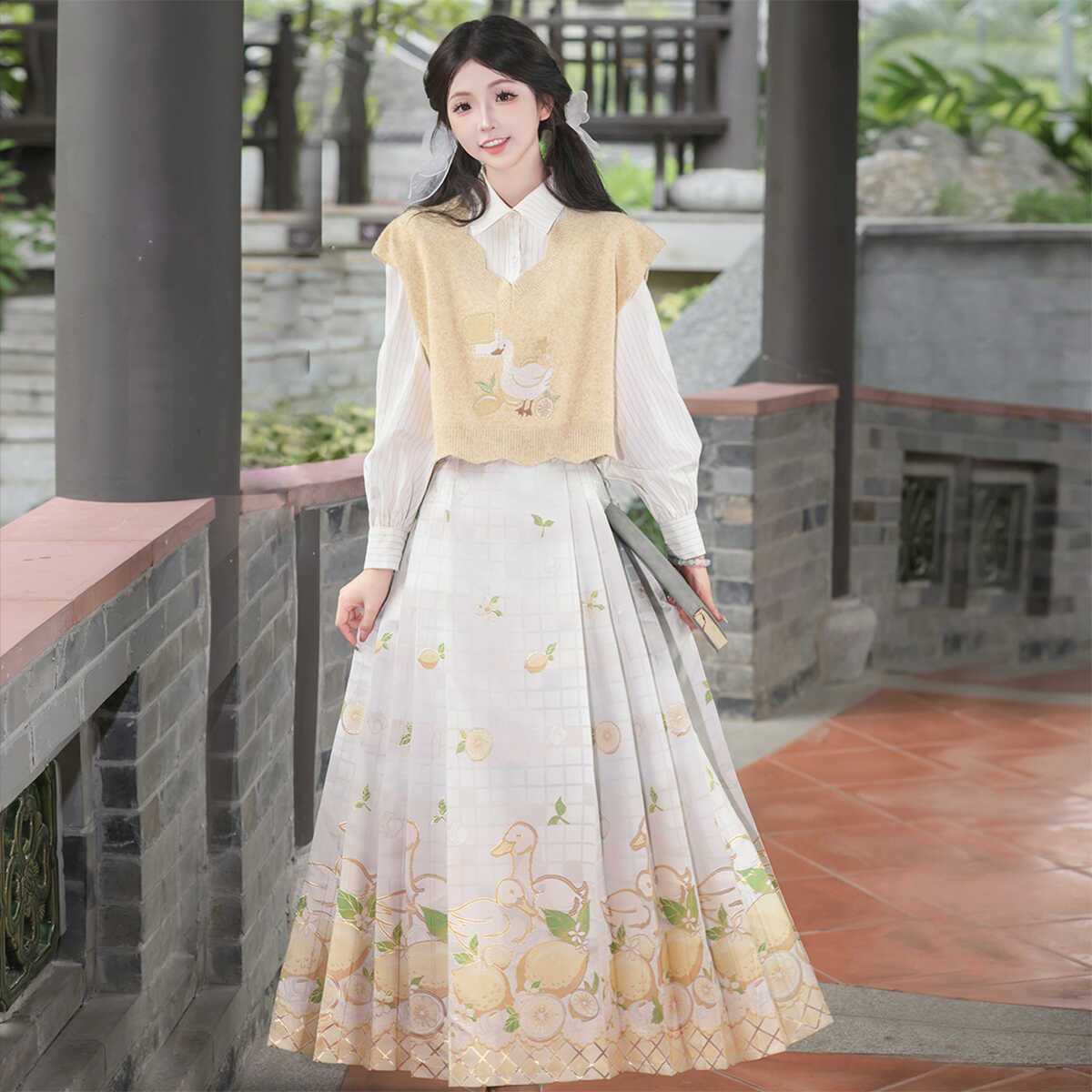 【フルセット】レモンカモアヒル新韓国シャツ馬面スカート可愛いニットチョッキセットレディース mulan778.net