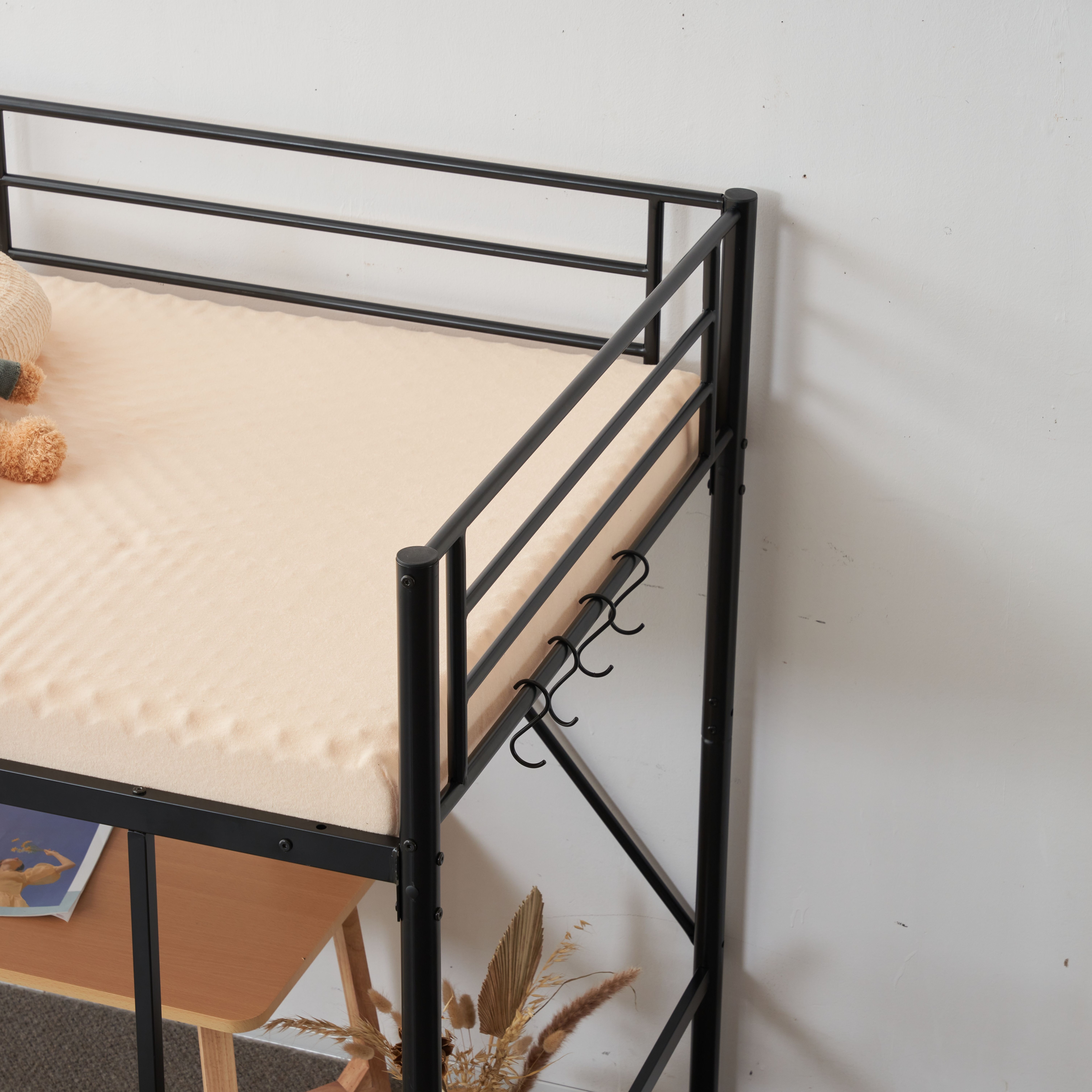 ロフトベッド パイプベッド システムベッド ブラック 階段付き