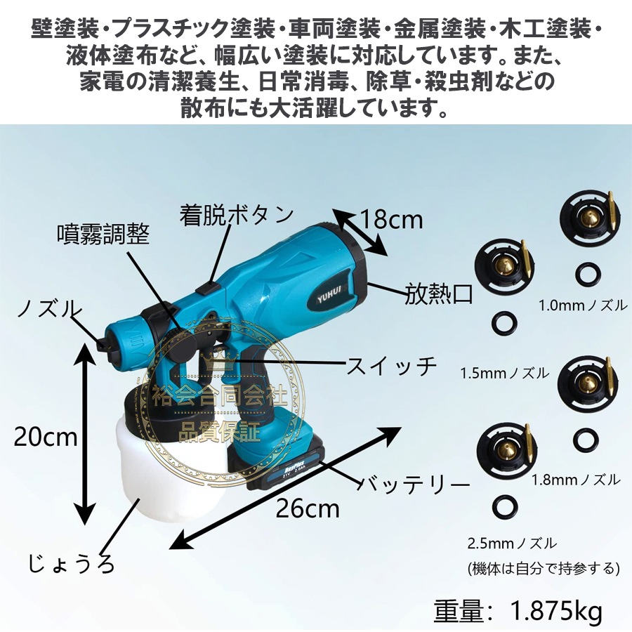 電動 スプレーガン 塗装 車 バイク 塗装 充電式 噴霧器 3つの