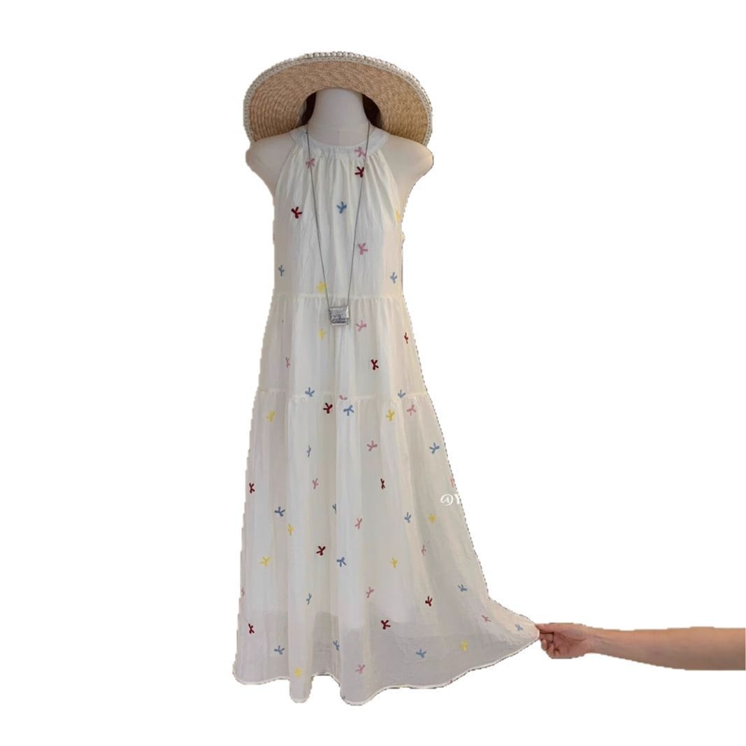 Y.jia甘くて優しいスリムな弓の刺繍ホルターネックシフォンドレス春と夏の妖精のスカート Y.jia甘くて優しいスリムな弓の刺繍ホルターネックシフォンドレス春と夏の妖精のスカート