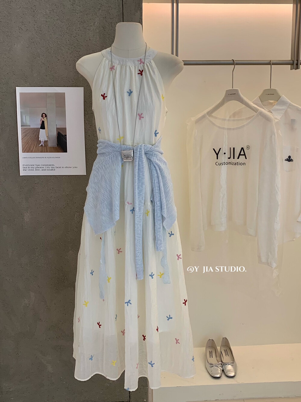 Y.jia甘くて優しいスリムな弓の刺繍ホルターネックシフォンドレス春と夏の妖精のスカート Y.jia甘くて優しいスリムな弓の刺繍ホルターネックシフォンドレス春と夏の妖精のスカート