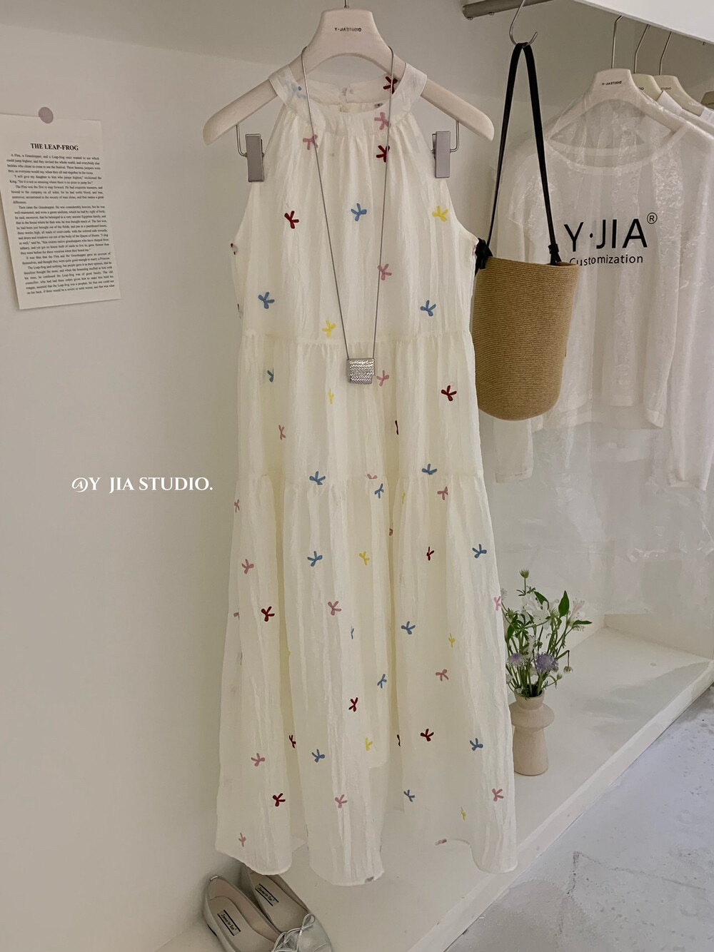 Y.jia甘くて優しいスリムな弓の刺繍ホルターネックシフォンドレス春と夏の妖精のスカート Y.jia甘くて優しいスリムな弓の刺繍ホルターネックシフォンドレス春と夏の妖精のスカート