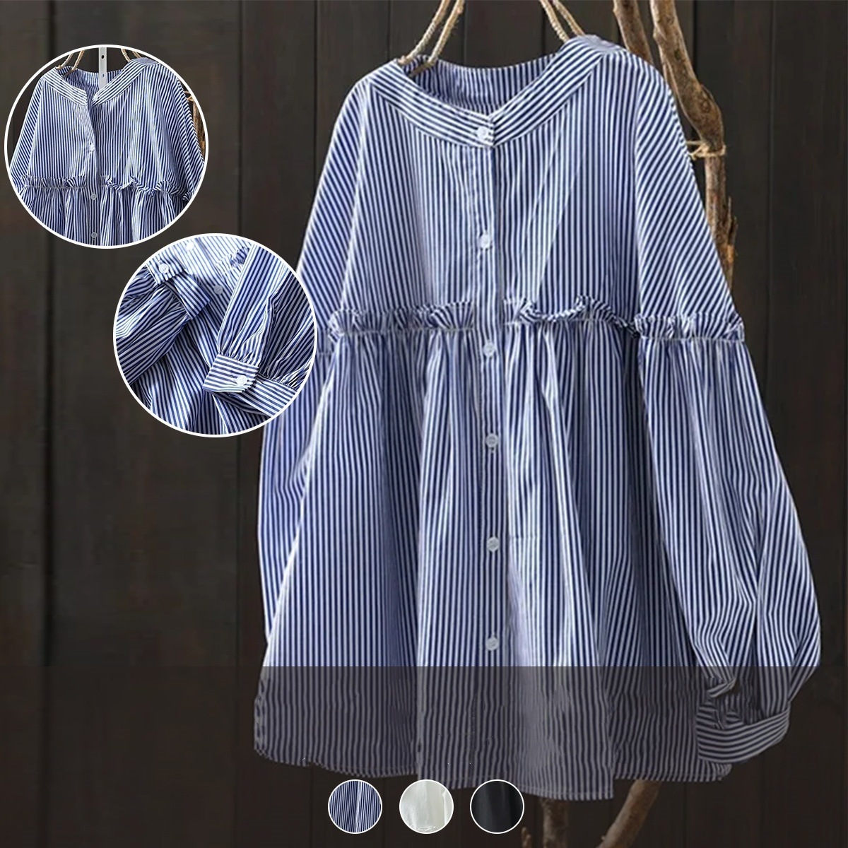 【人気沸騰】 女性に大人気 カジュアル ラウンドネック シングルブレスト 長袖 耐久性 ストライプ シャツ レディース 【人気沸騰】 女性に大人気 カジュアル ラウンドネック シングルブレスト 長袖 耐久性 ストライプ シャツ レディース