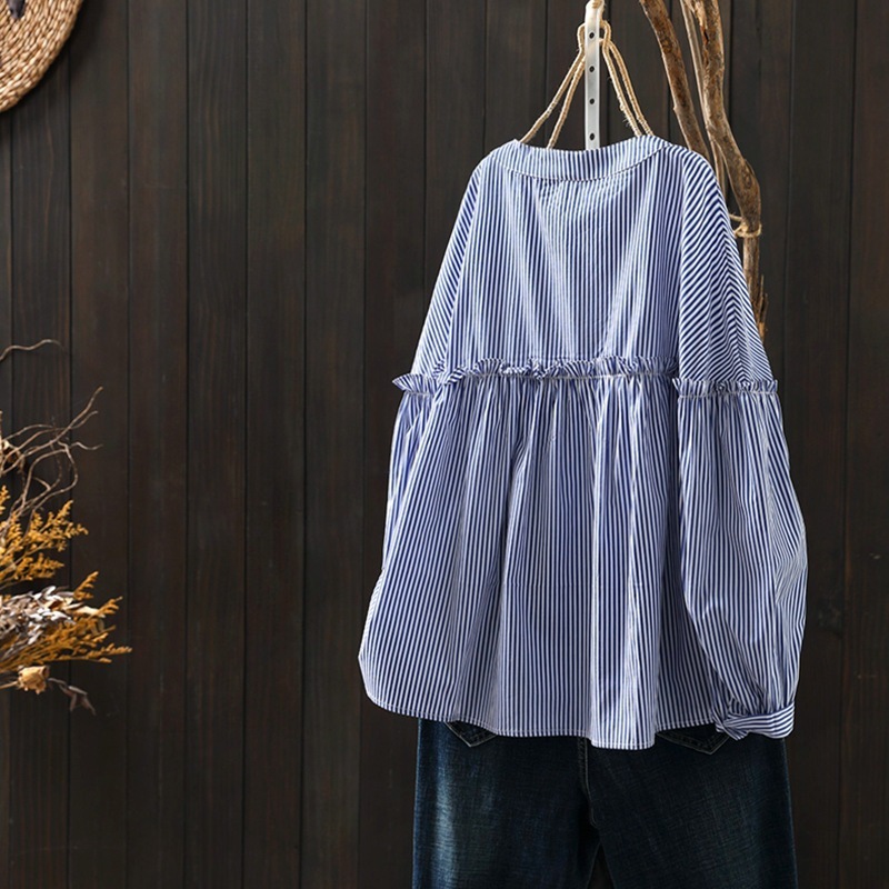 【人気沸騰】 女性に大人気 カジュアル ラウンドネック シングルブレスト 長袖 耐久性 ストライプ シャツ レディース 【人気沸騰】 女性に大人気 カジュアル ラウンドネック シングルブレスト 長袖 耐久性 ストライプ シャツ レディース