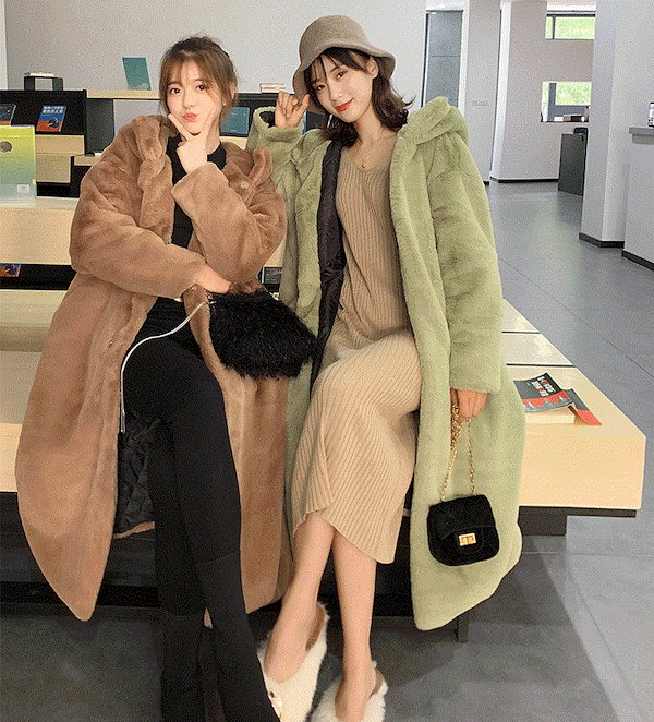 Qoo10] フェイクファー ロング コート アウター