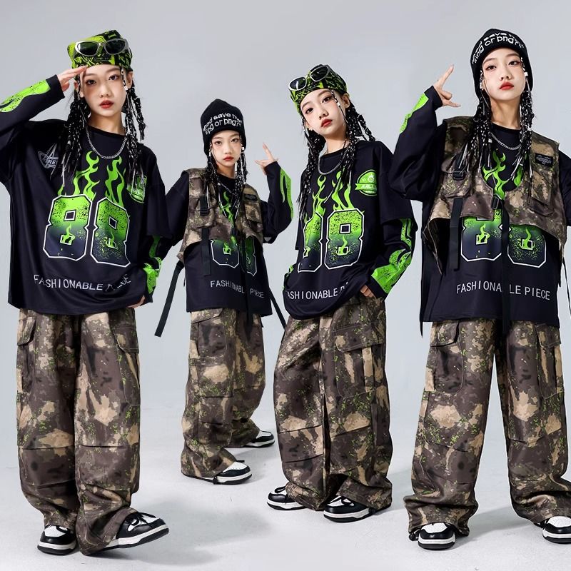 子供の迷彩の街のダンスの演出服の子供のhiphopの子供服の男の子のヒップホップセットの男の子のドラムの服装の潮