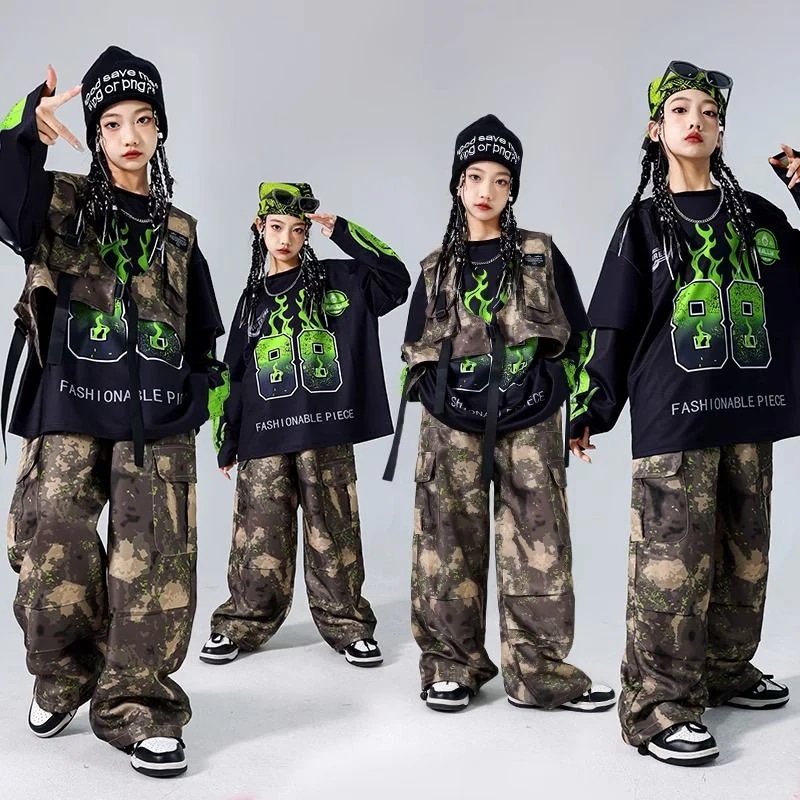 子供の迷彩の街のダンスの演出服の子供のhiphopの子供服の男の子のヒップホップセットの男の子のドラムの服装の潮