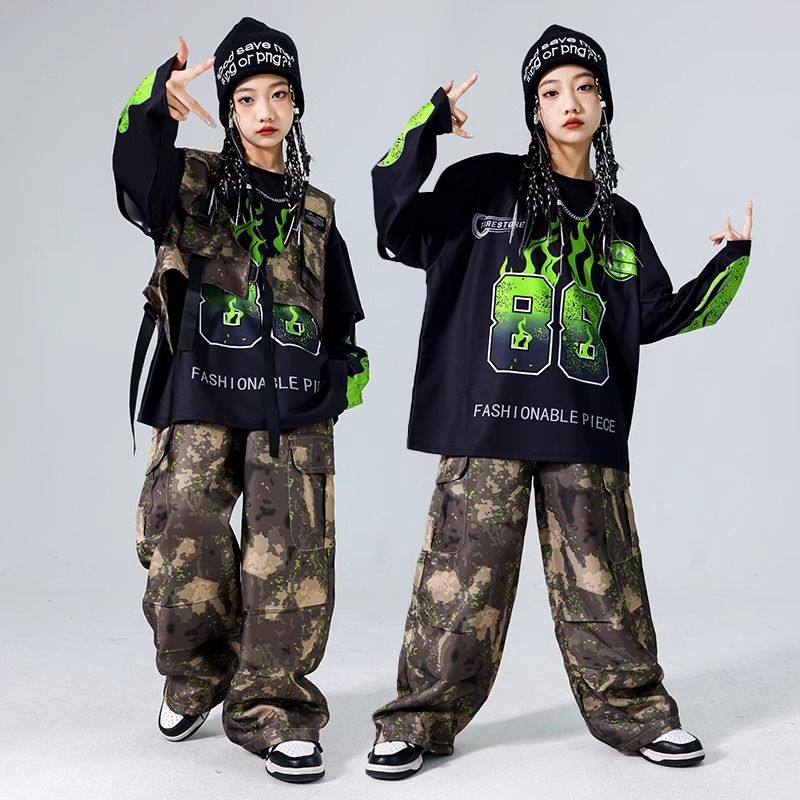 子供の迷彩の街のダンスの演出服の子供のhiphopの子供服の男の子のヒップホップセットの男の子のドラムの服装の潮