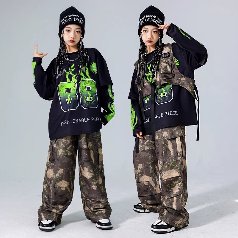 子供の迷彩の街のダンスの演出服の子供のhiphopの子供服の男の子のヒップホップセットの男の子のドラムの服装の潮