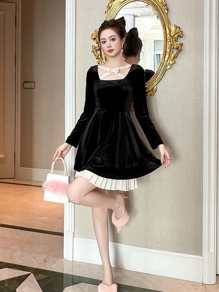 【JY.上品】 2025秋 蝶結び ベルベット プリーツ ドレス パーティー キャバ 大人 同窓会 披露宴 卒業式 結婚式 演奏会 ウェディング 二次会 メガ割 【JY.上品】 2025秋 蝶結び ベルベット プリーツ ドレス パーティー キャバ 大人 同窓会 披露宴 卒業式 結婚式 演奏会 ウェディング 二次会 メガ割