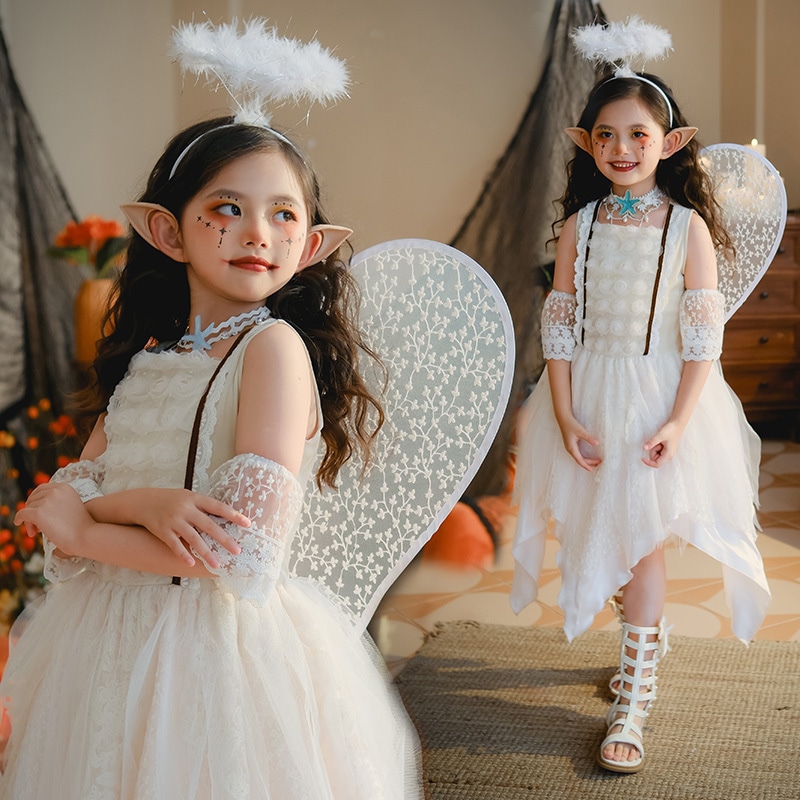女の子のハロウィン衣装動物のパーティーエンジェルドレス花の妖精の羽エルフの子供服