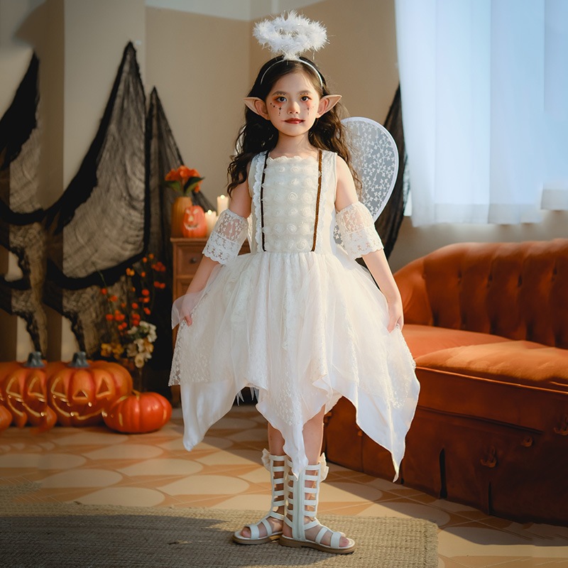 女の子のハロウィン衣装動物のパーティーエンジェルドレス花の妖精の羽エルフの子供服