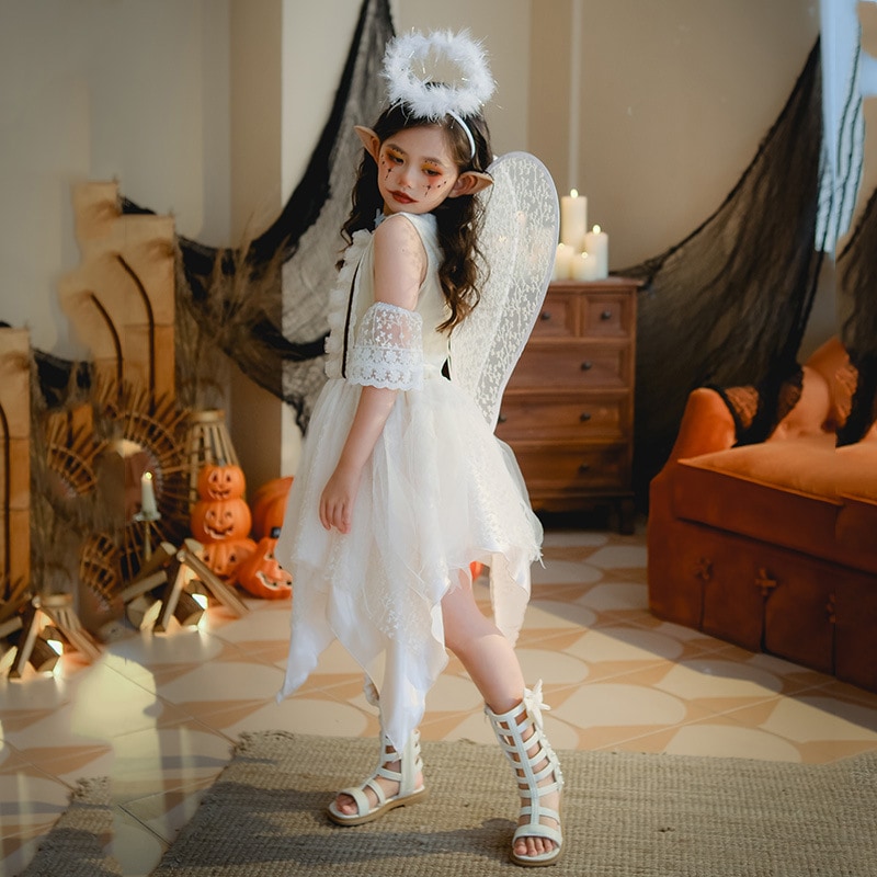 女の子のハロウィン衣装動物のパーティーエンジェルドレス花の妖精の羽エルフの子供服